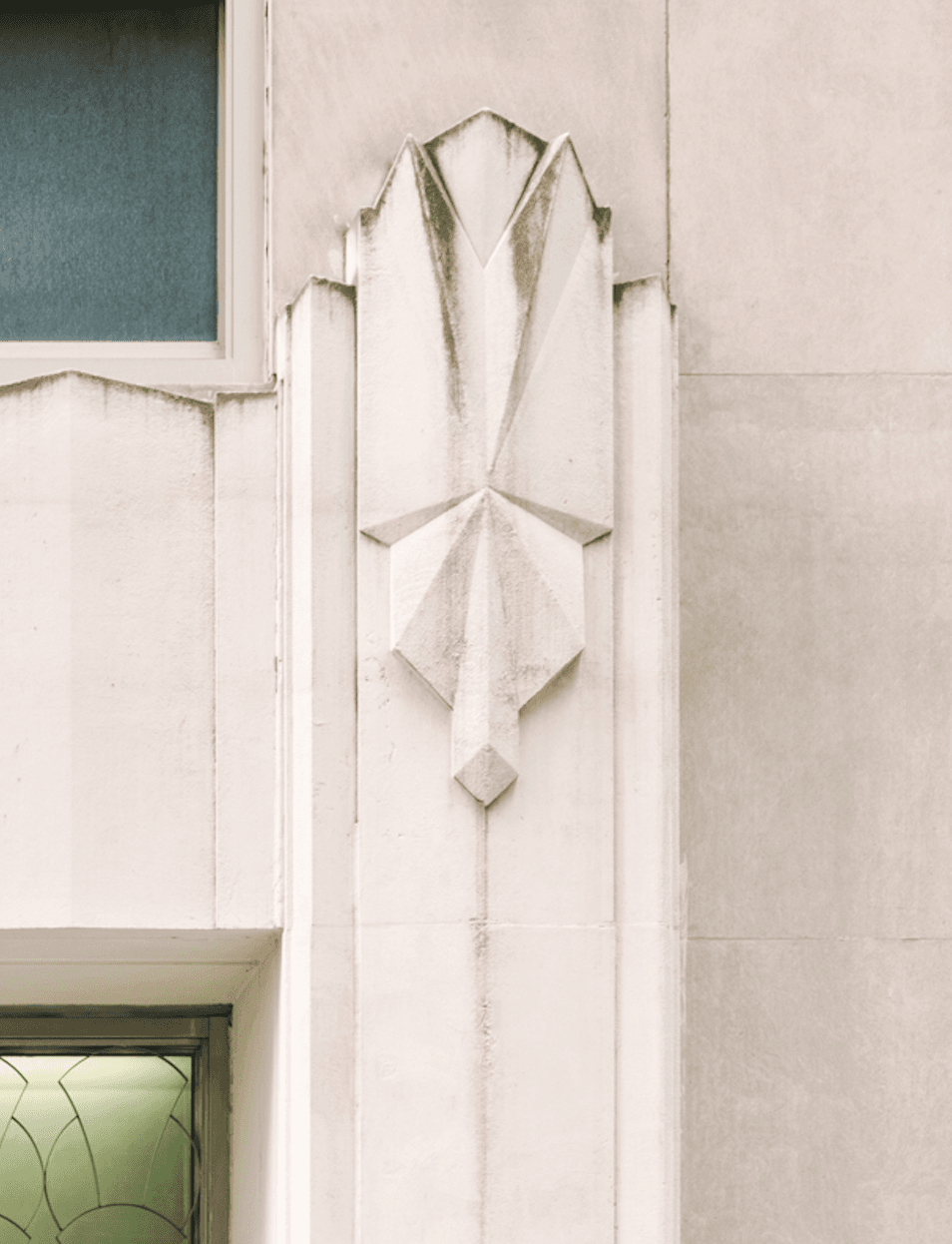 Art Deco building exterior stone facade at One Platt Street, Nester Finn Financial District