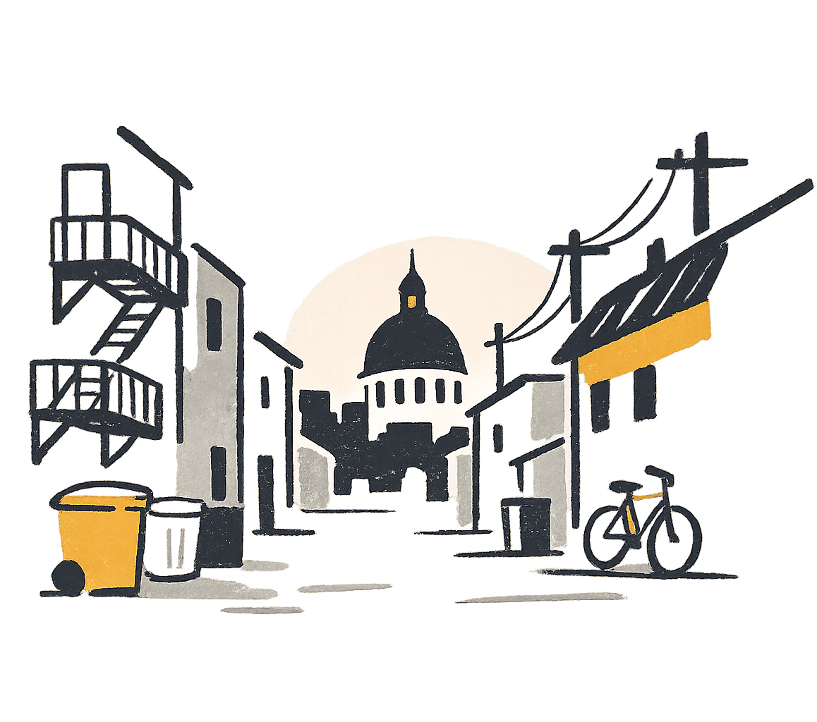 Explore the city — illustration of urban neighborhoods and local discovery with Nester Finn
