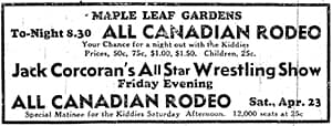 Newspaper advertisement for Jack Corcoran's All Star Wrestling Show at Maple Leaf Gardens