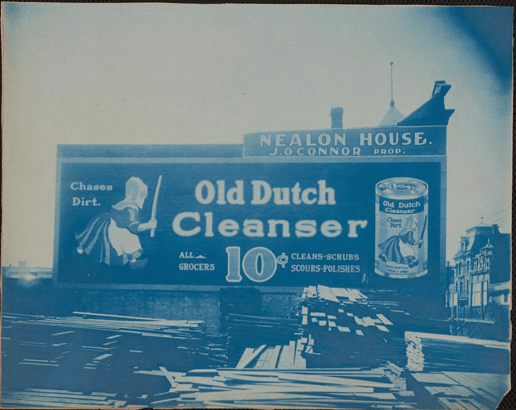 Cyanotype of the Old Dutch Cleanser billboard on Nealon House, with J. O'Connor as proprietor