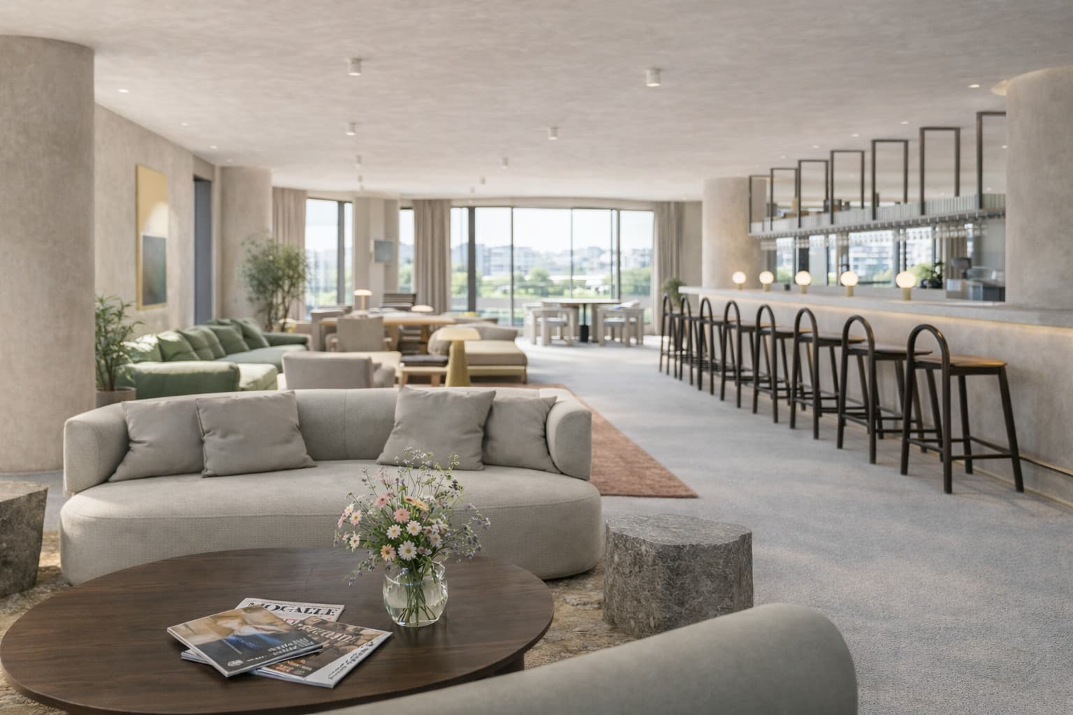 Spacious apartment living room with contemporary furnishings at Nester Finn Downtown Toronto in Toronto